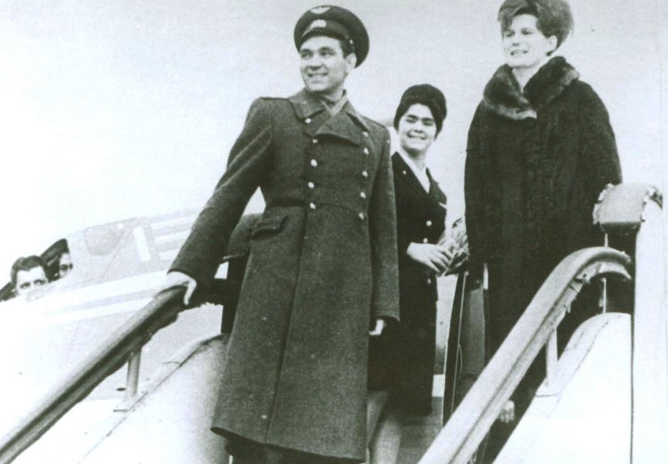 Pilot-cosmonaut V. V. Tereshkova at the airport of Kazan. 1966